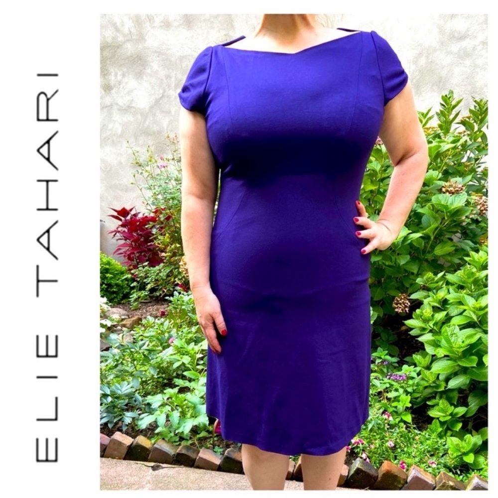 Tahari Purple Dress $324 NWT "Trudy" sz 14 Jewel Tone Boatneck - Picture 11 of 12